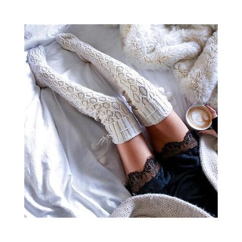 2019 New Winter Over Knee Stockings Warm Stockings Women Winter Stockings Cable Knit Over knee Long Boot Thigh High