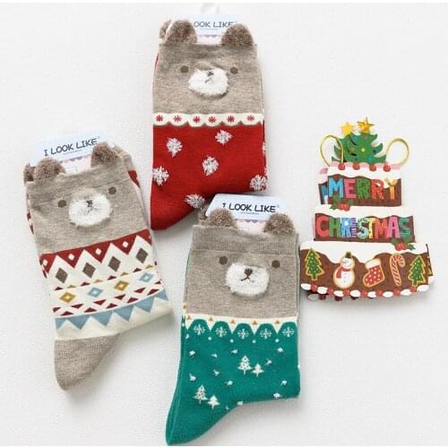"I Look Like " New Women Cartoon Wish Bear Socks Long-staple Cotton Women Sock Creative Winter Autumn Style Calcetines 10677