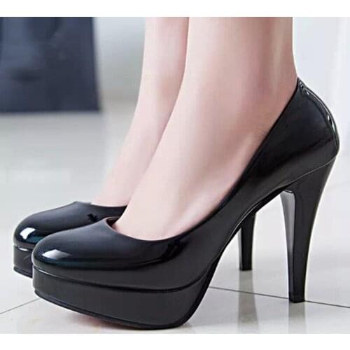 New Women Four Seasons Single Shoes Patent Leather Platform Stiletto Super High Heels Large Size Work Shoes Women Tacones Mujer