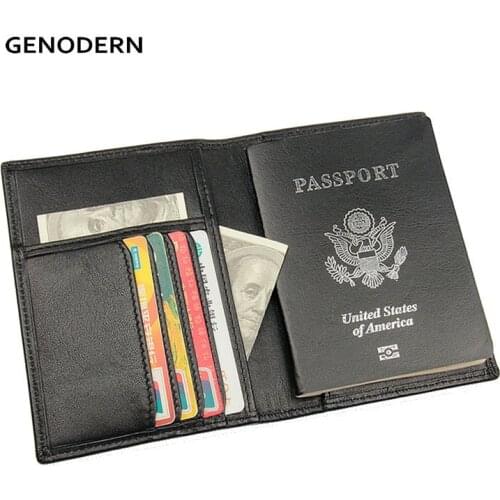 GENODERN Genuine Leather RFID Blocking Passport Holder CowhiderTravel Wallet Cover Case with Card Holder Fashion Passport Covers