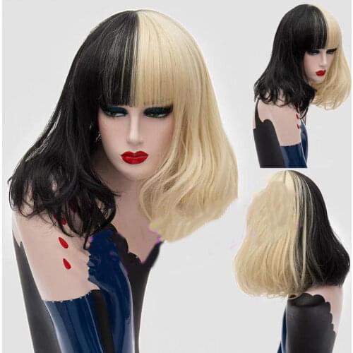 HAIRJOY Synthetic Hair Women Black White Double Color Medium Straight Cosplay Wig 4 Colos Available