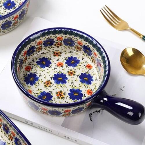 Polish Ceramic Handle Bowl Household Oven Microwave Special Binaural Soup Bowl Instant Noodle Bowl Tableware Baking Tray Bowl
