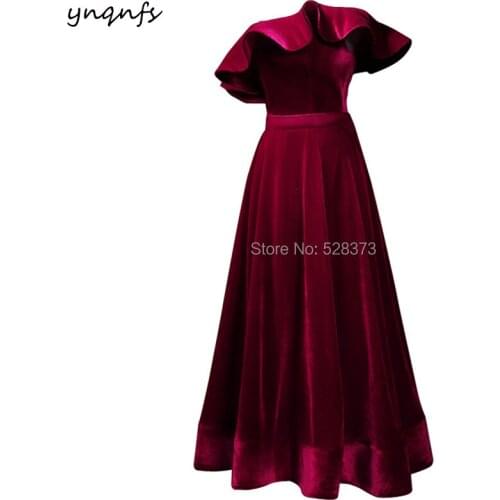 YNQNFS ED171 Real Elegant One Shoulder Ruffles Velvet Homecoming Dresses Ankle Length Burgundy Bridesmaid Dresses 2019