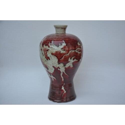 Rare Old China YUAN dyansty porcelain vase,Dragon,red glaze,Hand Painted Decoration /Collection/ crafts,Free shipping