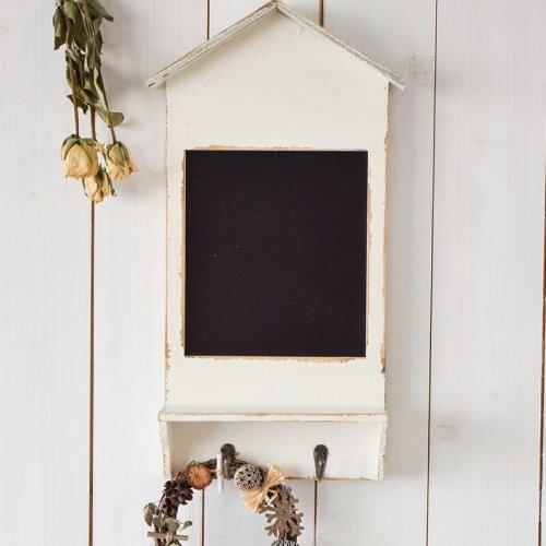 Handmade shabby chic white wooden wall rack with blackboard