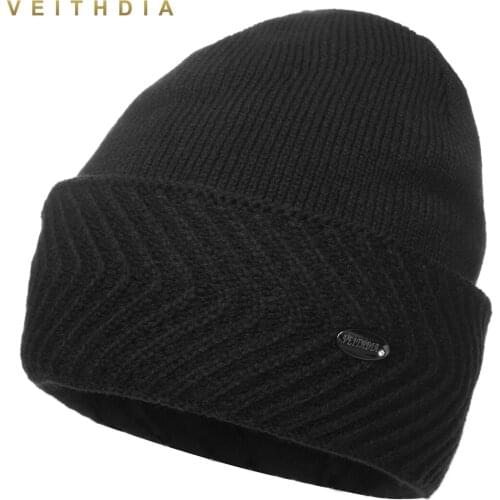 VEITHDIA Super cool Skullies Hats For Men beanies Knitted Plus velvet Patchwork Color Cap Winter Mens Hat gorro cap Thick warm