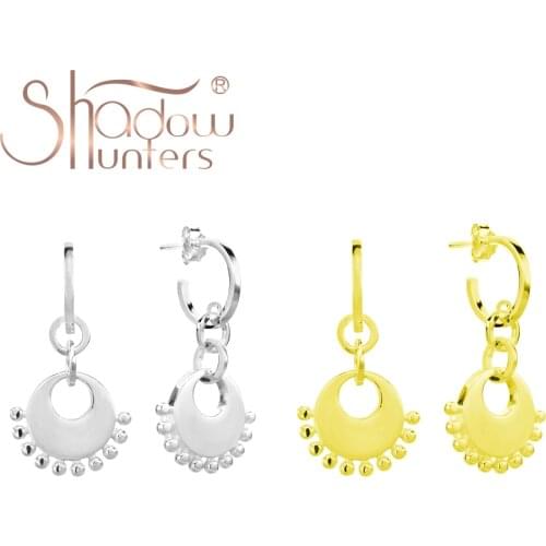 SHADOWHUNTERS 100% 925 Sterling Silver Big Earrings Smooth Fanshaped Drop Earrings With Little Charms Punk Women Party Jewelry
