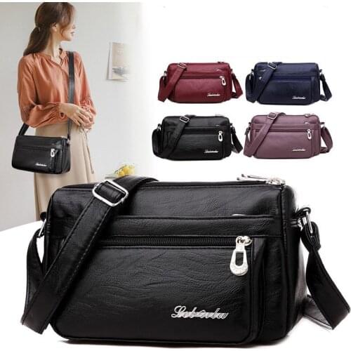 Vintage Soft Leather Handbags Women Genuine Shoulder Bags Multi-zip Decoration Ladies Hand Crossbody Bags for Women 2020 Luxury