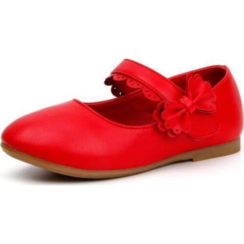 Cute princess Girls Party Wedding Shoes Flat Breathable Leather Dress Kids Girls Shoes Children Butterfly-knot Single Shoes