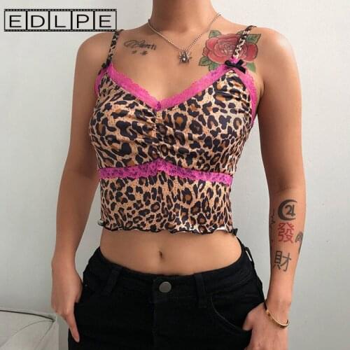 Unif Leopard pink lace stitched Vneck Halter Corset Crop Top Summer Clothes for Women Y2k Top Fairy Grunge Mall Goth Cottagecore