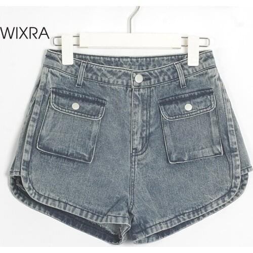 Wixra Slim Denim Shorts Womens Pockets Zippers High Waist All Base Match Casual Streetwear 2021 Summer Hot