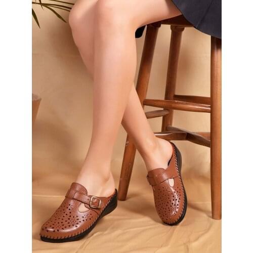 2021 Summer Women Orthopedic Slippers Real Leather Handmade Sipring Shoes Vintage Low Heels Sandals Comfy Platform Breathable