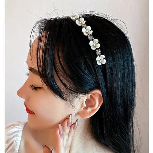H:HYED NEW Women Fashion Sweet Flower Hairband Elegant Full Pearls Simple Headbands Lady Hair Hoops Head Band Hair Accessories