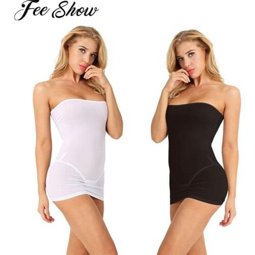 Sexy Womens Strapless Long Tube Top Sissy Dress Nightdress Clubwear Erotic Lingerie See-through Backless Mini Crossdresser Dress
