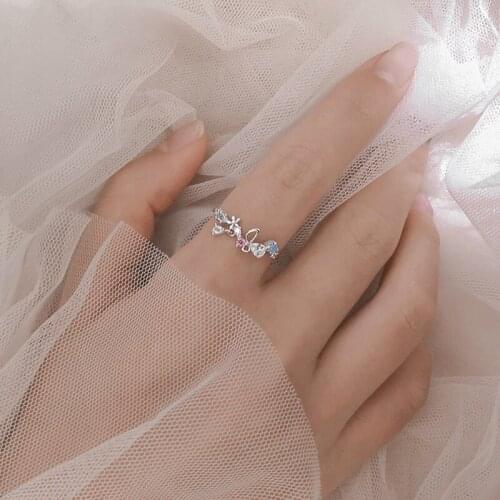 KISSLOVE Original Style Hand Made Silver Flower Garland Ring Butterfly Blue Water Drop Zircon Ring For Women Girl Birthday Gifts