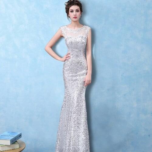 Mermaid Jewel Floor-Length Sequined Sleeveless Party Wear Gown for Women Zipper-up Appliques Sexy 2021 New Evening Dresses