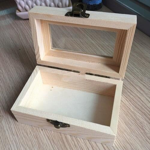 2021 NEW Plain Unfinished Wooden Tool Jewelry Case Storage Box with Transparent Glass Door Glass Lid Chest Case Keepsake Gift
