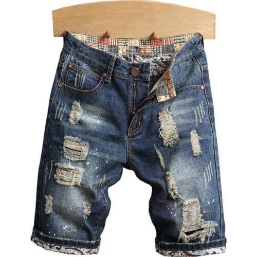 2019 TANG Fashion Mens Ripped Short Jeans with Holes Summer Vintage Destroyed Distressed Denim Shorts for Man Plus Size 28-40