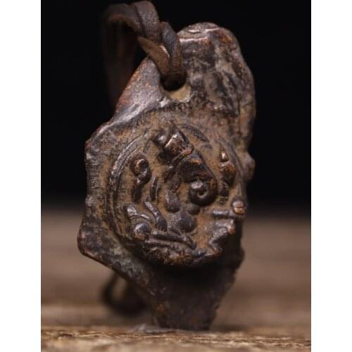 3" Tibet Buddhism Temple Old bronze Old buddha statue Elephant Trunk God of Wealth Buddha Statue Amulet pendant