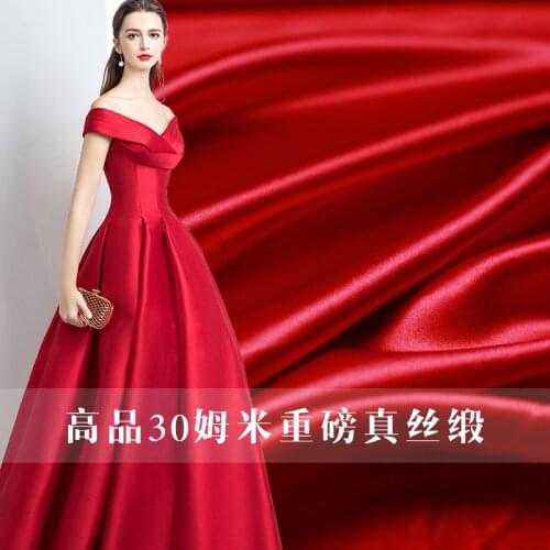30momme red color thicken satin silk 100% silk garment materials Chinese dress DIY clothes fabrics Freeshipping