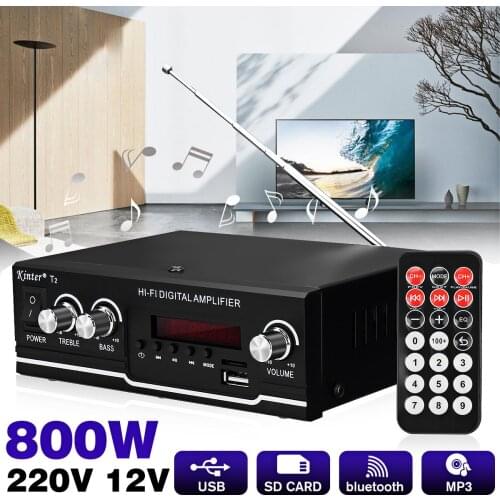 800W EU/US HIFI Bluetooth Audio Amplifier Digital Home/Car Power Amplificador Stereo Subwoofer Music Player with Remote Control