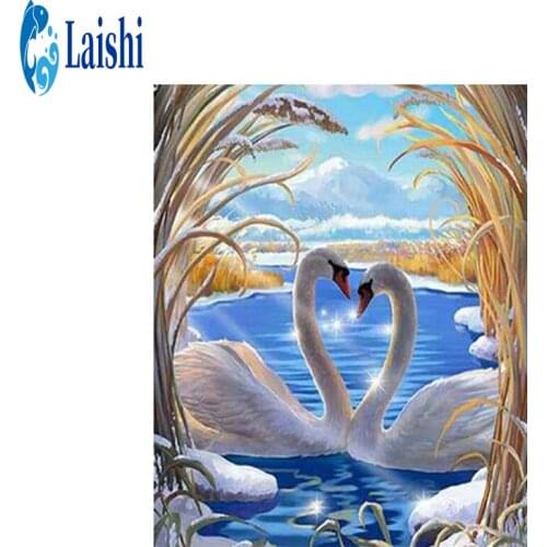 5D DIY Diamond painting Abstract twin swans circle full round drill Diamond drawing mosaic cross stitch mosaic home decor label
