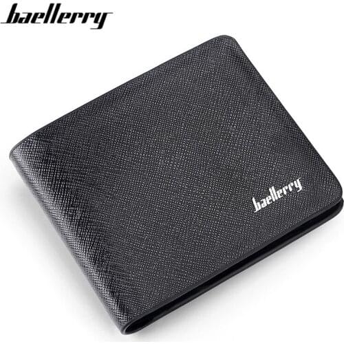 Baellerry New Men Short Wallets Black Bifold Wallet Male Brand Leather Card Holder Money Wallet Purses Pockets Photo Holders