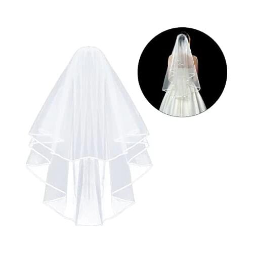 White Wedding Veil 2 Tier Ribbon Edg Bridal Veil Comb for Bachelorette Party