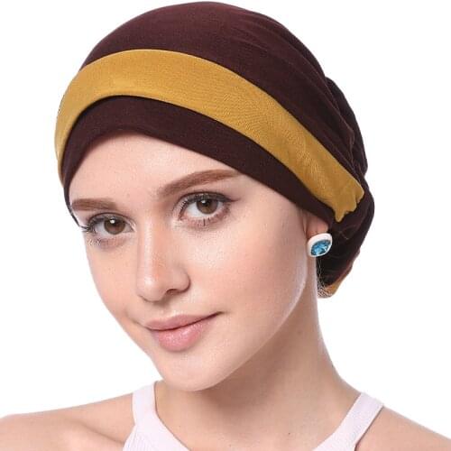 Flower Knot Stretchable Inner Hijab Caps Muslim Fashion Hat Turban Ready to Wear Chemo Cap Bonnet Femme Headwrap Accessories