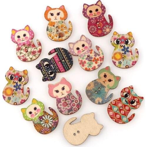 50pcs Love Cartoon Cat Wooden Buttons DIY Craft and Scrapbooking Decoration Sewing Clothes Accessories 2 Holes Botton Botoes