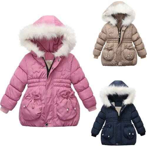 Children Zip Girl Winter Coat Kids Girls Warm Long Sleeve Plush Thick Patchwork Snow Hoodie Outwear Baby Winter Snowsuits Ropa