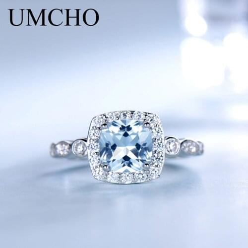 UMCHO Elegant 925 Sterling Silver Jewelry Necklaces Rings Earrings Created Sky Blue Topaz Jewelry Set For Women Wedding Gifts