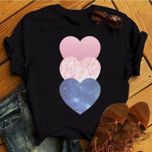 T-shirt New Women T Shirt Three Heart Love Print T Shirt Female Ladies Causal Tops Cute Woman Graphic Tee Shirts O-neck T-shirts
