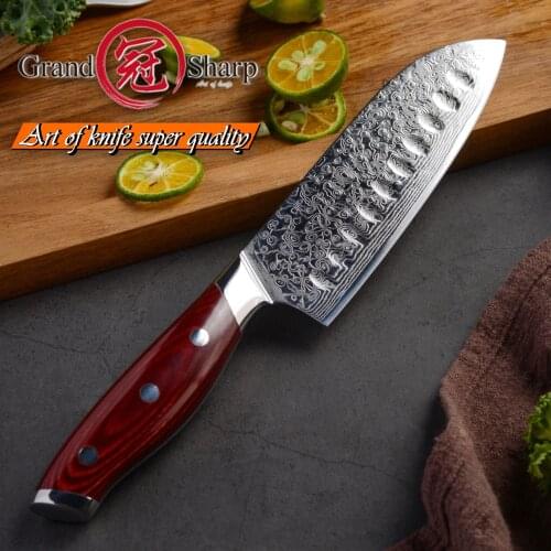 Grandsharp Factory Direct Santoku Knife 5 Inch Japanese Kitchen Knives vg10 Damascus Steel Chef Knife Full Tang Cooking Tools