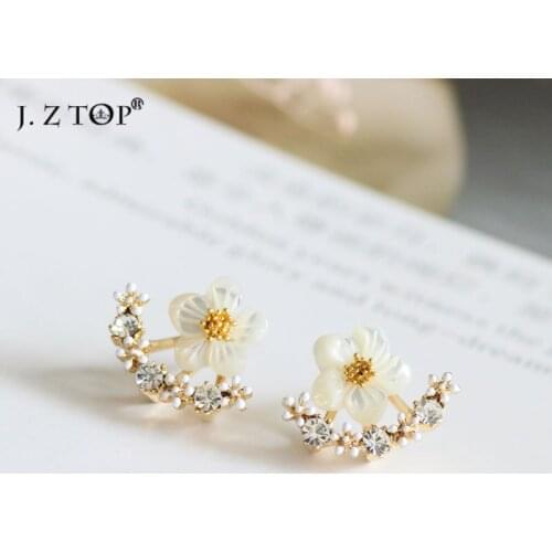 JZTOP Brand Shell Flowers Stud Earrings Fashion Small Fresh Hypoallergenic Neckband Earrings For Women Clothing Accessories