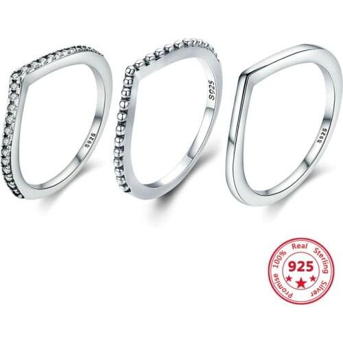 Hot Sale Sterling Silver 925 Rings Fashion Jewelry for Women Classic Stackable Silver Jewelry For Women Wedding Christmas Gift