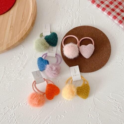 2 Pcs New Sweet Girl Baby Simple Cute Candy Color Plush Love Hair Ball Rubber Band Hair Rope Fashion Childrens Hair Accessories