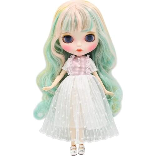 ICY DBS Blyth doll white skin joint body Mint mix Yellow and pink hair matte face with eyebrows Lip gloss. No.BL4006/1200/2352