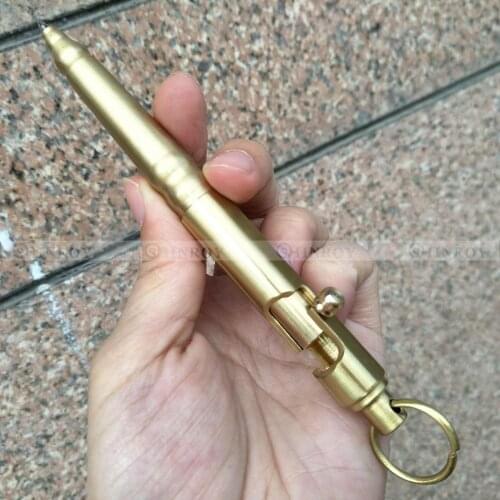 Brass Handmade Pen Creative Retro Bolt TypeTactical Pen Hanging Ring EDC Outdoor Pen