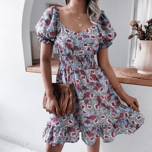 Summer Dress Women Robe Femme Floral Short Sleeve Puff Sleeve Ruffled Beach Y2K Dress For Woman Y2K Vintage Vestido De Mujer