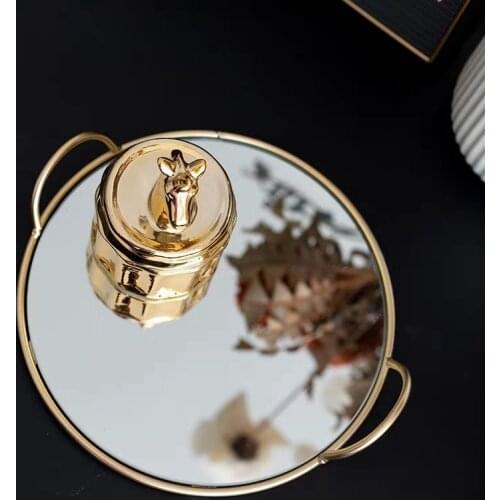 Brass Handle Storage Tray Glass Mirror Jewelry Display Tray Gourmet Photo Plate Crafts Gift Home Living Room Decorations