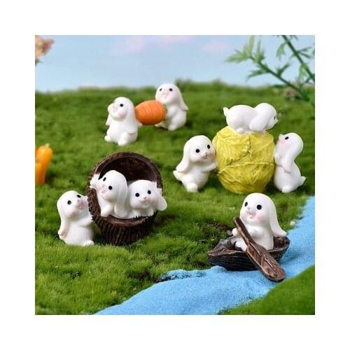 1Piece Lovely Resin Mini Rabbit Fairy Tale Garden Micro Landscape Cartoon Animal Moss Micro Landscape Succulent Ornament