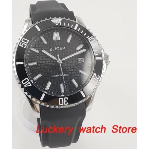 Bliger 41mm mens watch black dial saphire glass；Ceramic Bezel Automatic movement Luminous luxury watches