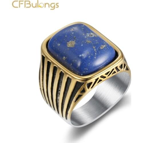 CFBulongs New Gothic Stainless Steel Mens Ring Glittering Big Gem Anillao Fashion Jewelry Wedding Ring Accessories