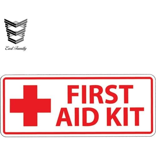 EARLFAMILY White First Aid Kit Stickers Decal Camp Boat Kayak SUP Camp Kid Family ATV SxS Baseball Field Game Camper Trailer