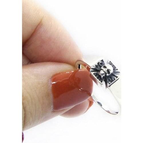 Real S925 Silver Mini Biker Cross Skull Ring For Women LadiesTop Quality Fashion 925 Stering Silver Simple Ghost Ring