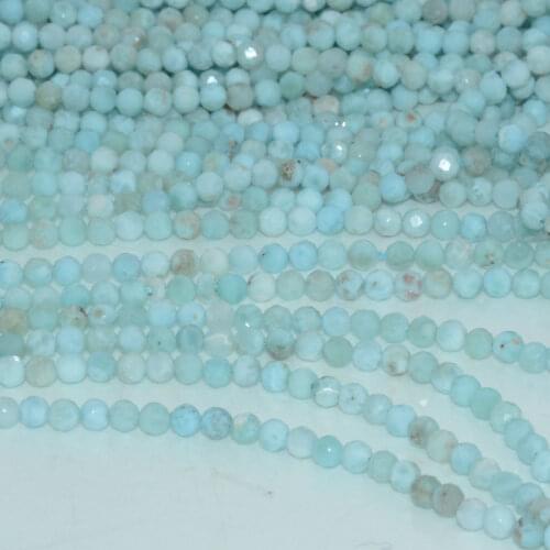 Natural Simple Quality Larimar Faceted Round Beads 3.2mm - Place of Origin Dominica