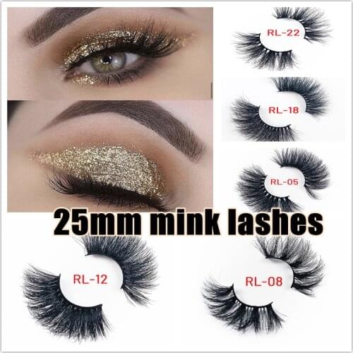 RL 25mm Mink Lashes Square box Custom Packaging Label Makeup Dramatic Long Mink Lashes Thick Stirp Resuable 25mm Eyelashes