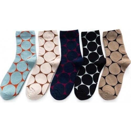 Socks Woman’s Socks Pack Funny 5 Pairs Set Korean Girls 2020 Autumn Fashion Street Warm Sock Harajuku Dot Print Calcetines Cute