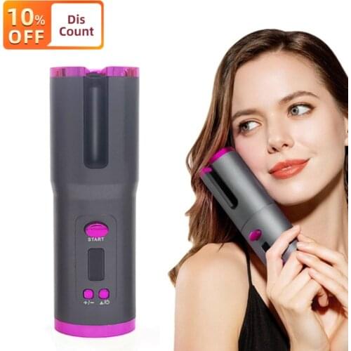New Design Home Use Hair Curler Adjustable Temperature Usb Charging Hair Curler No Heat Wireless Rotating Automatic Hair Curler